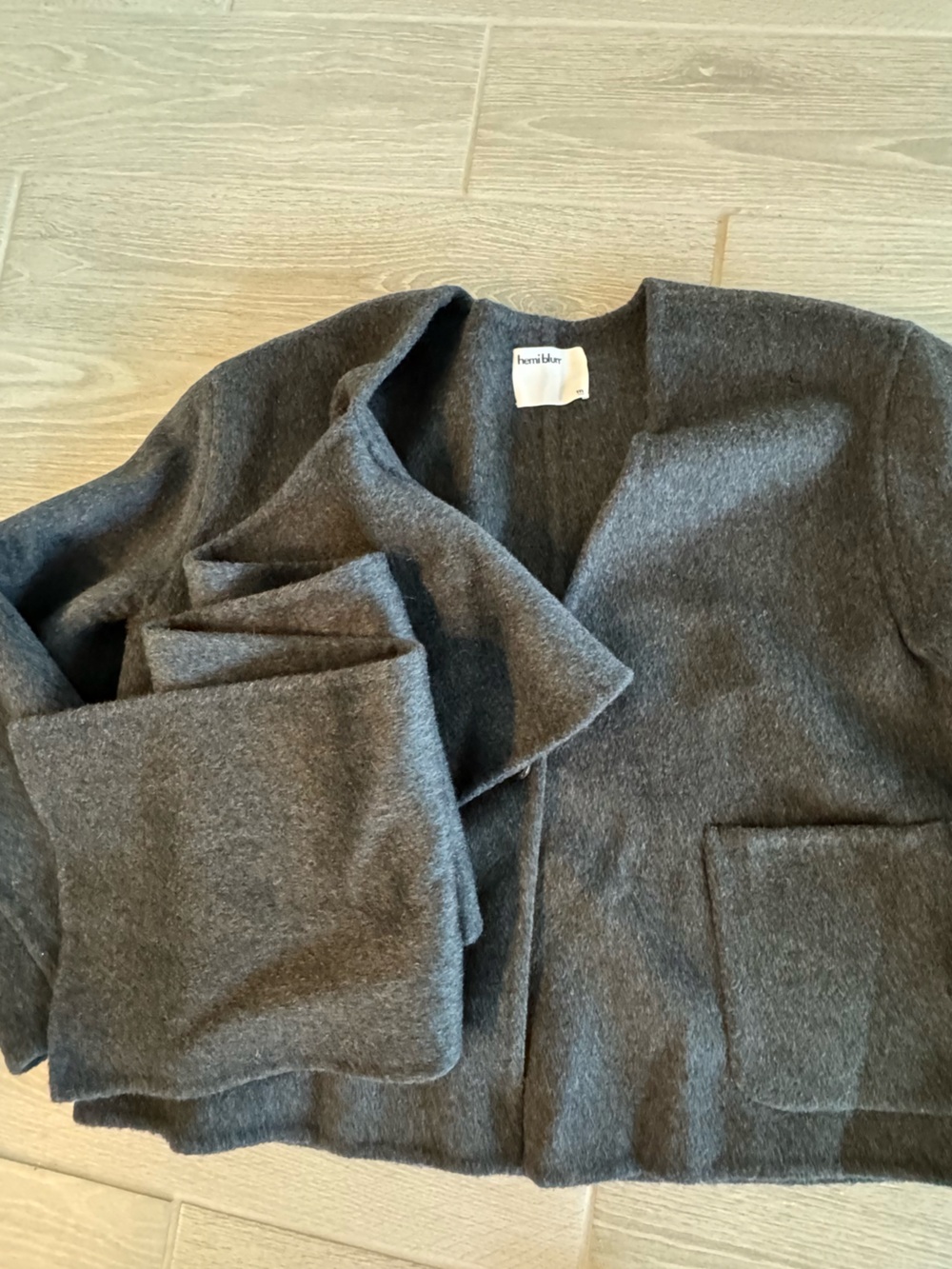 Hemi Blurr Sheep Camel Hair Wool Brushed Gray Scarf Coat Size Medium Nwot — image 5 of 7